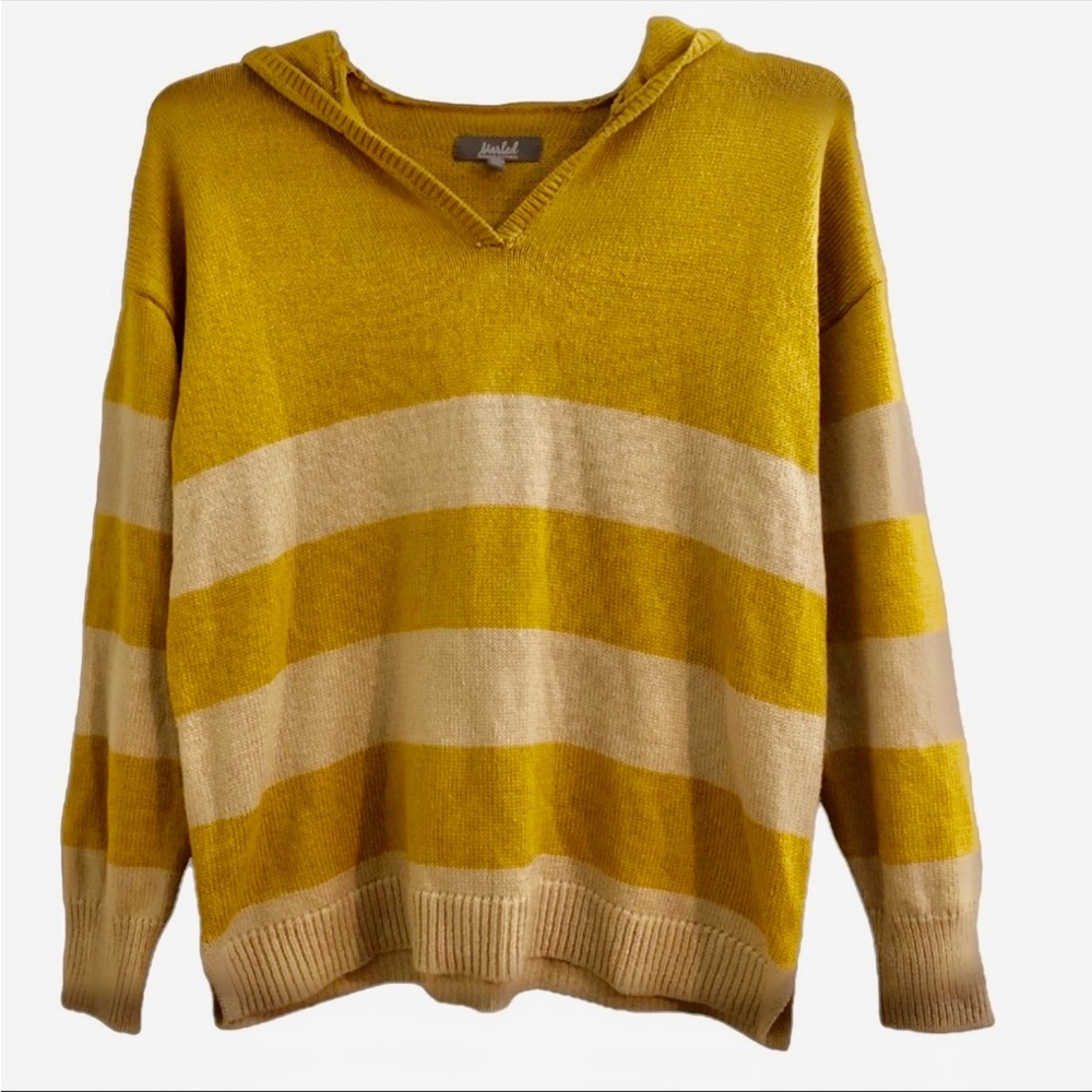Marled Mustard Yellow and Cream Striped Sweater Hoodie